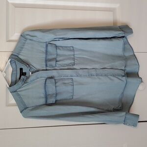 Banana Republic Long Sleeve Button Down Chambray Shirt Banded Collar XS